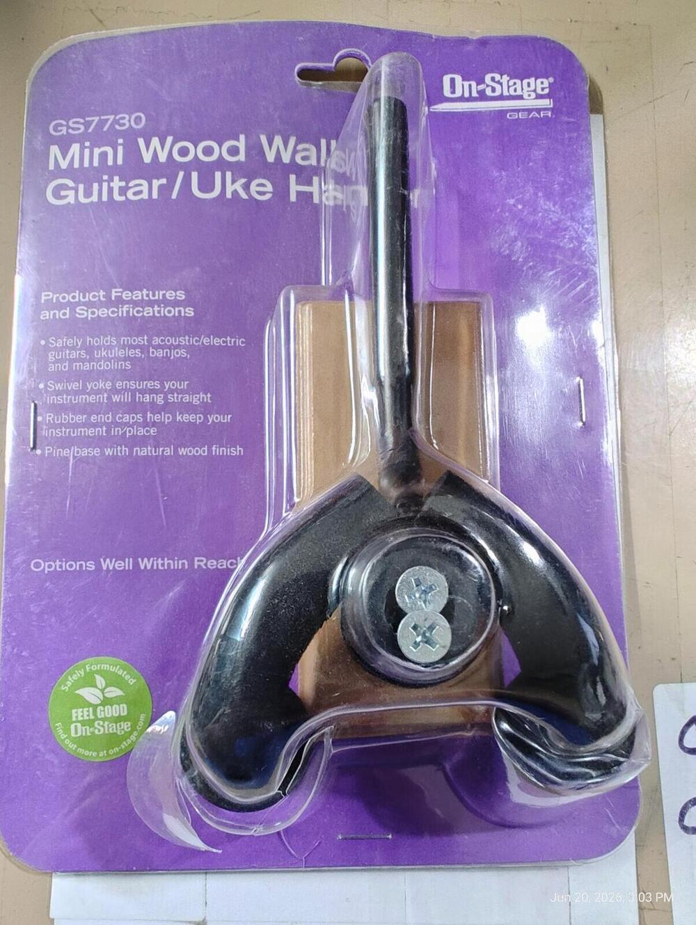 Brand New On Stage Stands Guitar Wall Hanger GS7730. Mini Wood Uke Hanger. NIP